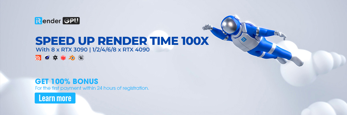 iRender - bonus 100% for the first payment within 24 hours of registration