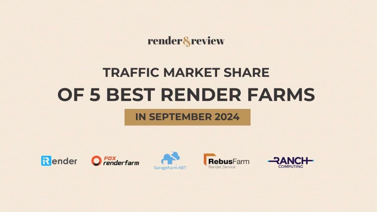 Traffic market share of 5 best render farms in September 2024