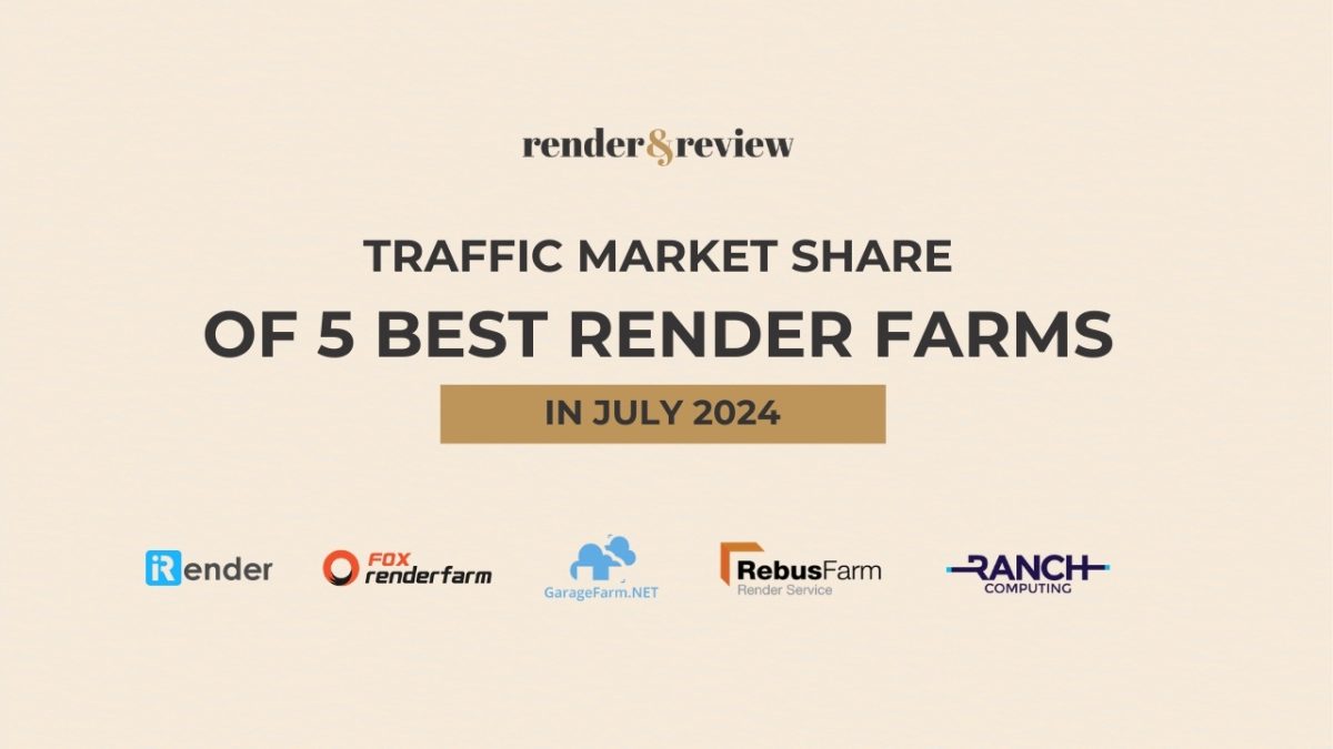 Traffic market share of 5 best render farms in July 2024